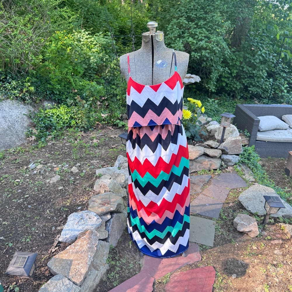 Saint Tropez West Blue Pink Spaghetti Strap Maxi Dress